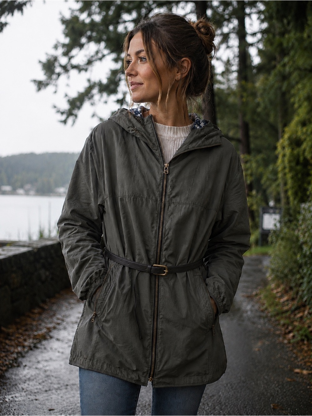 Bellerose Water Resistant Lightweight Jacket with Hood, Belted, Fully Lined